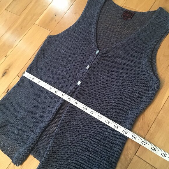 Vintage Colour Works Blue Sleeveless Mother of Pearl Button Knit Cardigan - Picture 12 of 14